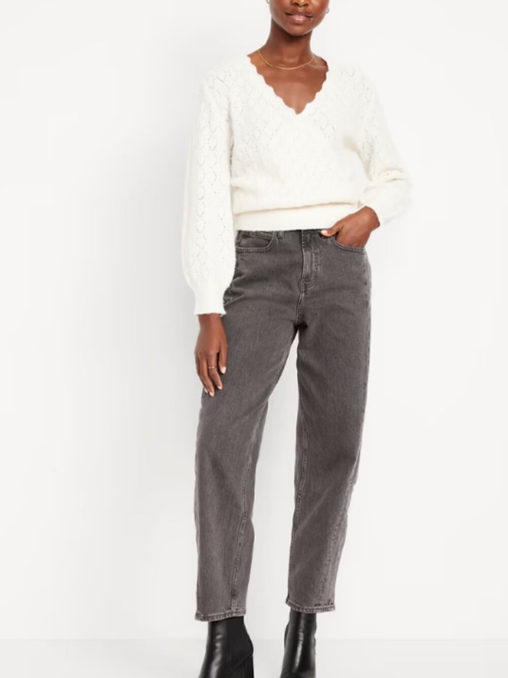 Old Navy Women's High-Waisted Baggy Barrel Ankle Jeans - Gray wash